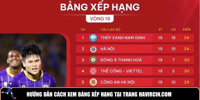 Hướng dẫn cách xem bảng xếp hạng tại trang Havircin.com